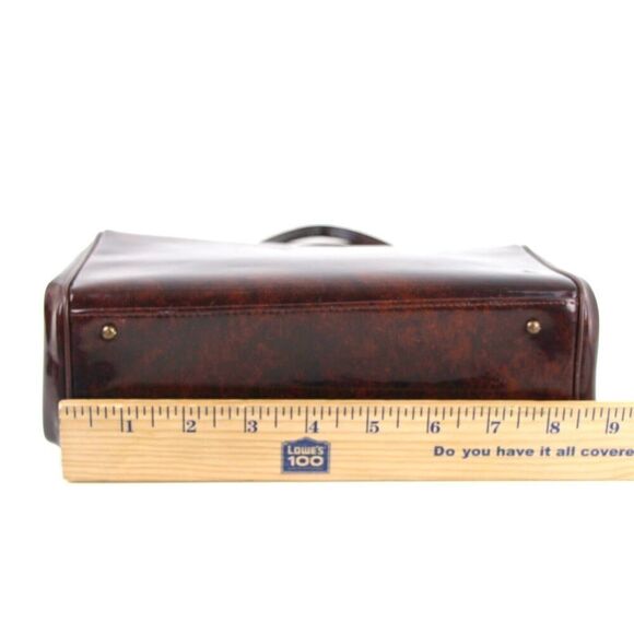 VINTAGE Palizzio PATENT BROWN LEATHER FRAME BAKELITE HANDBAG POCKETBOOK SATCHEL - Picture 13 of 15